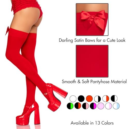 Leg Avenue Womens Satin Bow Accent Thigh Highs, O/S, Red - Image 4