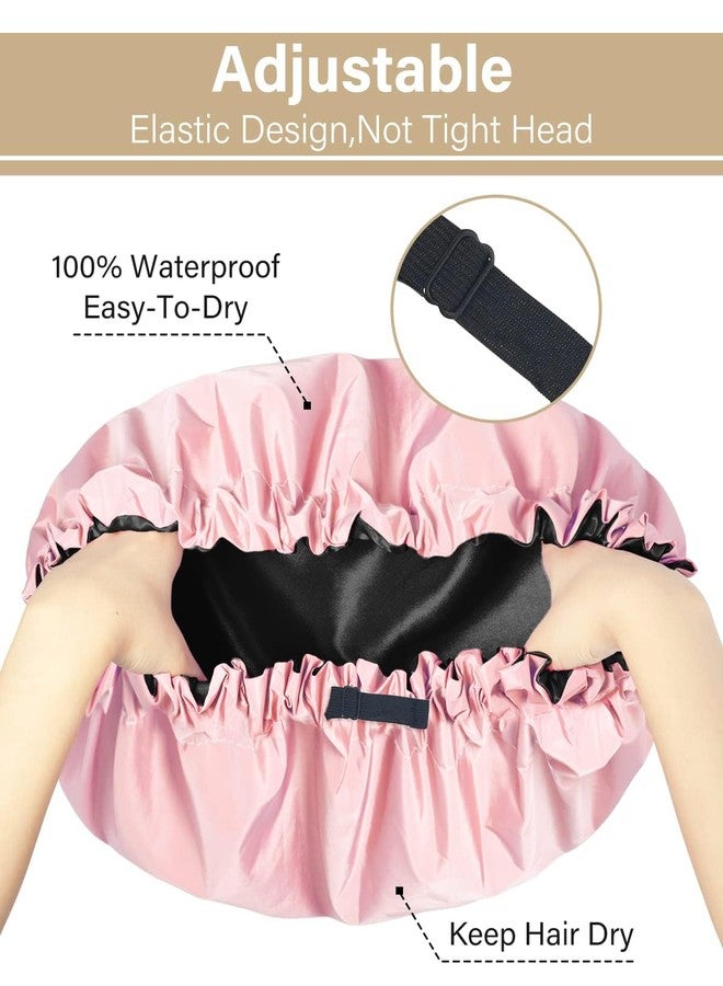 Aquior Shower Cap,Extra Adjustable Shower Caps for Women Double-Layer Waterproof Reusable Hair Cap, Large Size Hair Cap for All Hair,for Girls Spa Bath,Soft and Comfortable (Pink) - Image 4
