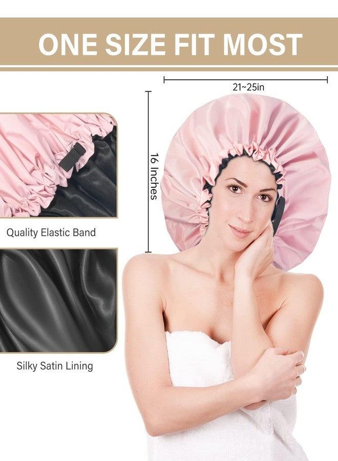 Aquior Shower Cap,Extra Adjustable Shower Caps for Women Double-Layer Waterproof Reusable Hair Cap, Large Size Hair Cap for All Hair,for Girls Spa Bath,Soft and Comfortable (Pink) - Image 3