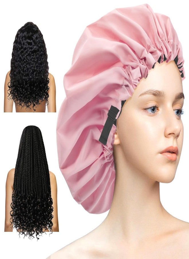 Aquior Shower Cap,Extra Adjustable Shower Caps for Women Double-Layer Waterproof Reusable Hair Cap, Large Size Hair Cap for All Hair,for Girls Spa Bath,Soft and Comfortable (Pink) - Image 1