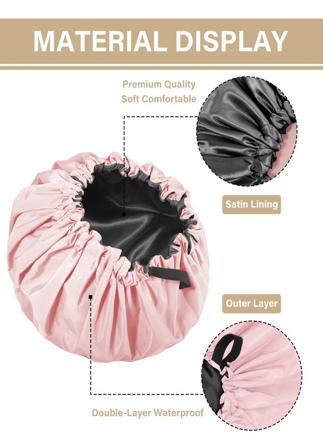Aquior Shower Cap,Extra Adjustable Shower Caps for Women Double-Layer Waterproof Reusable Hair Cap, Large Size Hair Cap for All Hair,for Girls Spa Bath,Soft and Comfortable (Pink) - Image 2