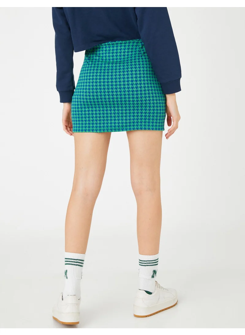 KOTON Mini Skirt with Side Slit Detail and Houndstooth Pattern