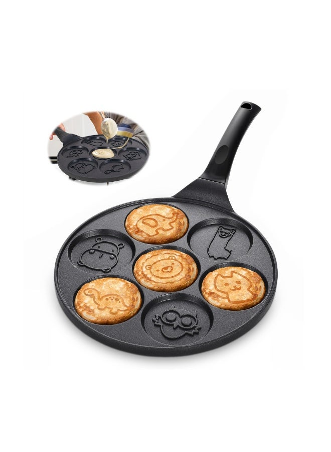 Nonstick Griddle Pan, Pancake Maker with 7-Cup Animal Mold for Kids, Mini Pancake Pan, Blini Pan for Cakes, Duck Black, 10 Inch - Image 1