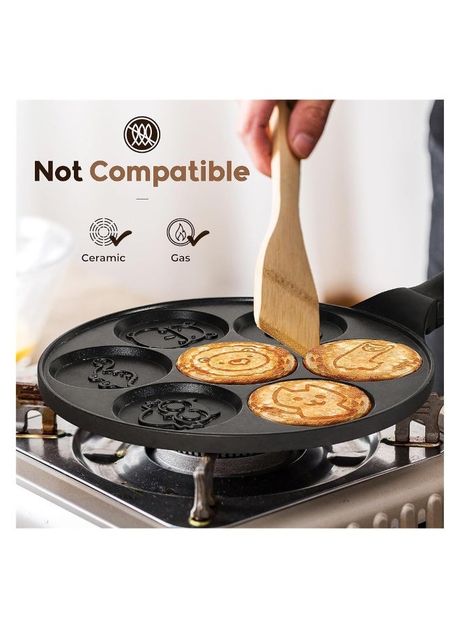 Nonstick Griddle Pan, Pancake Maker with 7-Cup Animal Mold for Kids, Mini Pancake Pan, Blini Pan for Cakes, Duck Black, 10 Inch - Image 4
