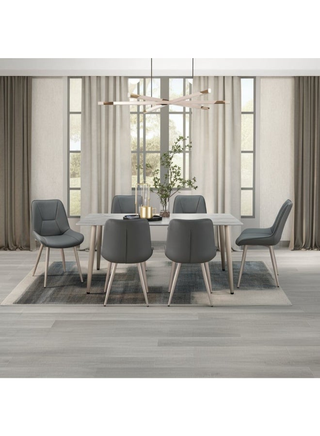 DANUBE HOME Neto 1+6 Ceramic Dining set 7-Piece Comfortable Dining Set Kitchen Dining Table With 6 Dining Chairs Modern Design Furniture For Dining Room - Grey - Image 1