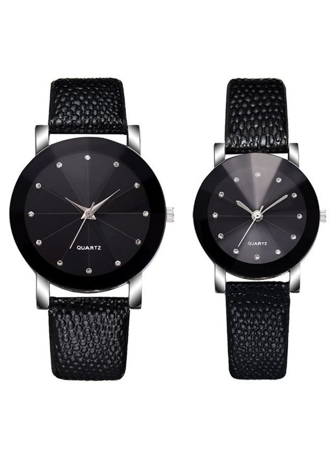 NIBEMINENT 2 Pcs Couple's Rhinestone Inlay Fashion Quartz Watch - Image 1