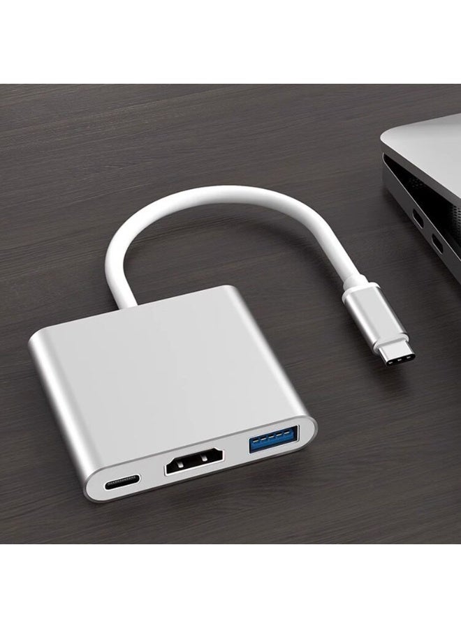 3 in 1 Type-C to HDMI Adapter with 4K HDMI Output, USB C to Type-C(PD)/HDTV/USB 3.0 Adapter for Mobile phone. Monitor, Laptop - Image 1
