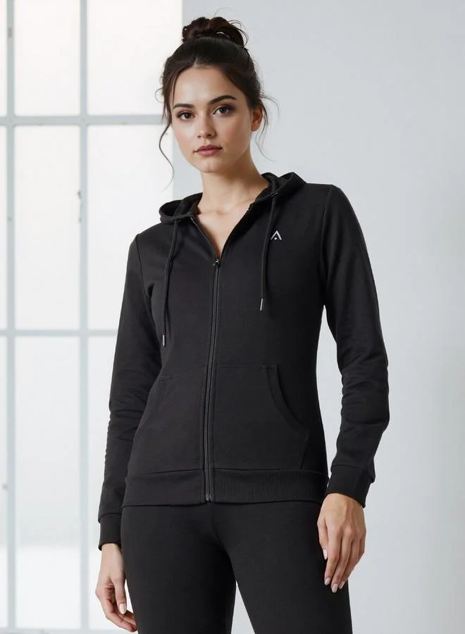 ADOT by Splash Long Sleeves Hoodie with Zip Closure and Pocket Detail