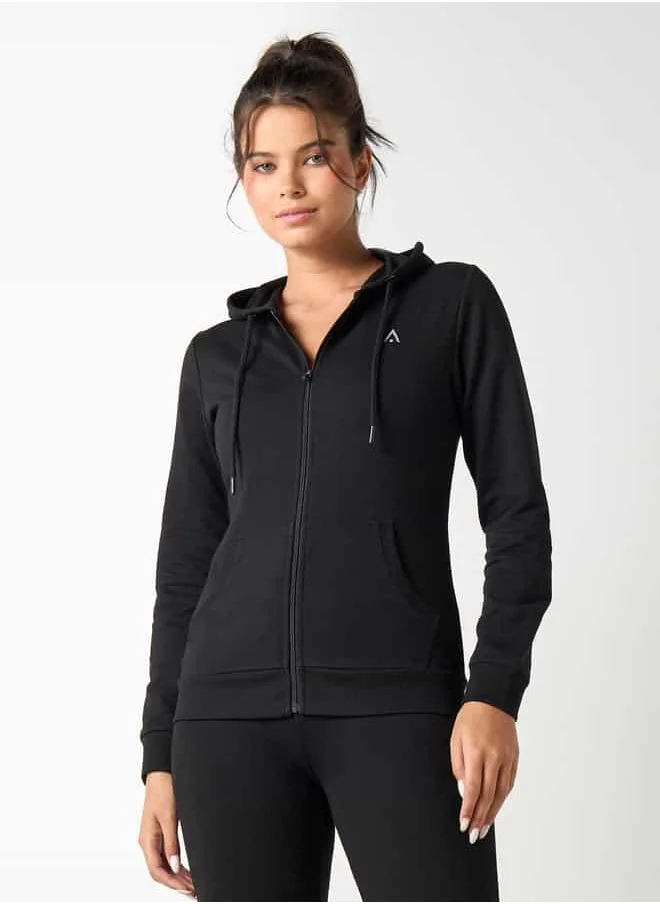 ADOT by Splash Long Sleeves Hoodie with Zip Closure and Pocket Detail