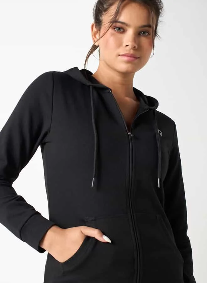ADOT by Splash Long Sleeves Hoodie with Zip Closure and Pocket Detail