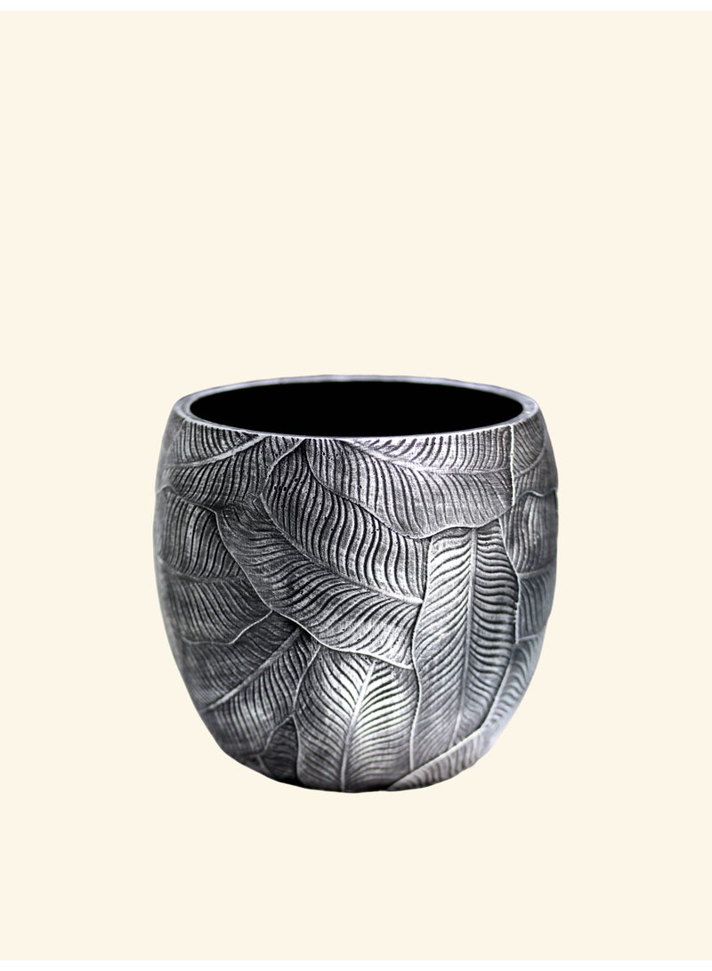Modern Cement Planter Pot (30×27cm) – Decorative Leaf Texture Flower Pot for Indoor & Outdoor Use - Image 3