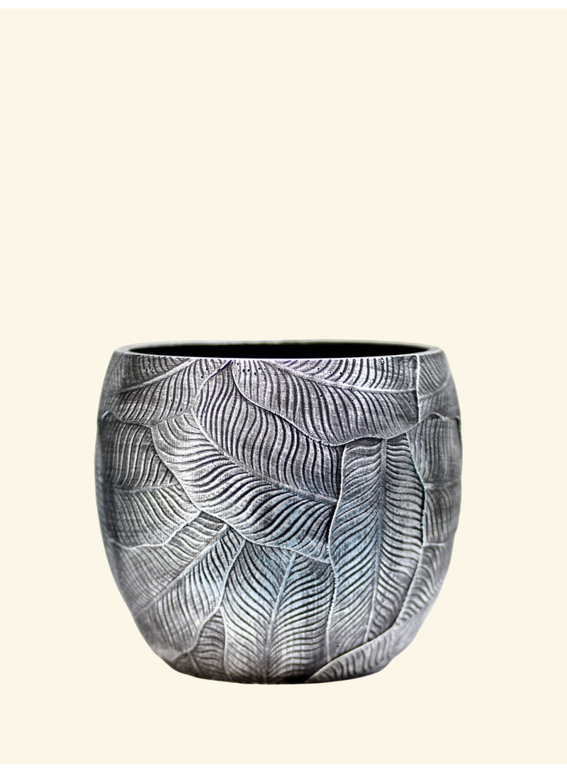 Modern Cement Planter Pot (30×27cm) – Decorative Leaf Texture Flower Pot for Indoor & Outdoor Use - Image 1