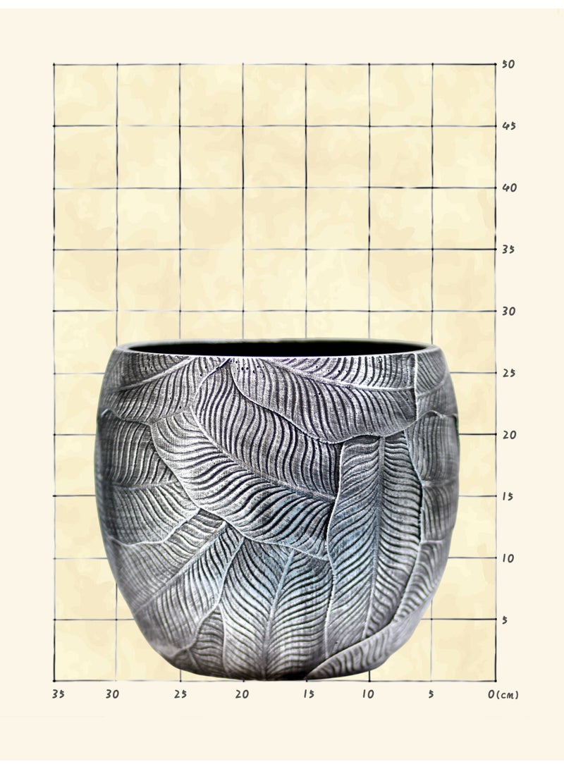 Modern Cement Planter Pot (30×27cm) – Decorative Leaf Texture Flower Pot for Indoor & Outdoor Use - Image 2
