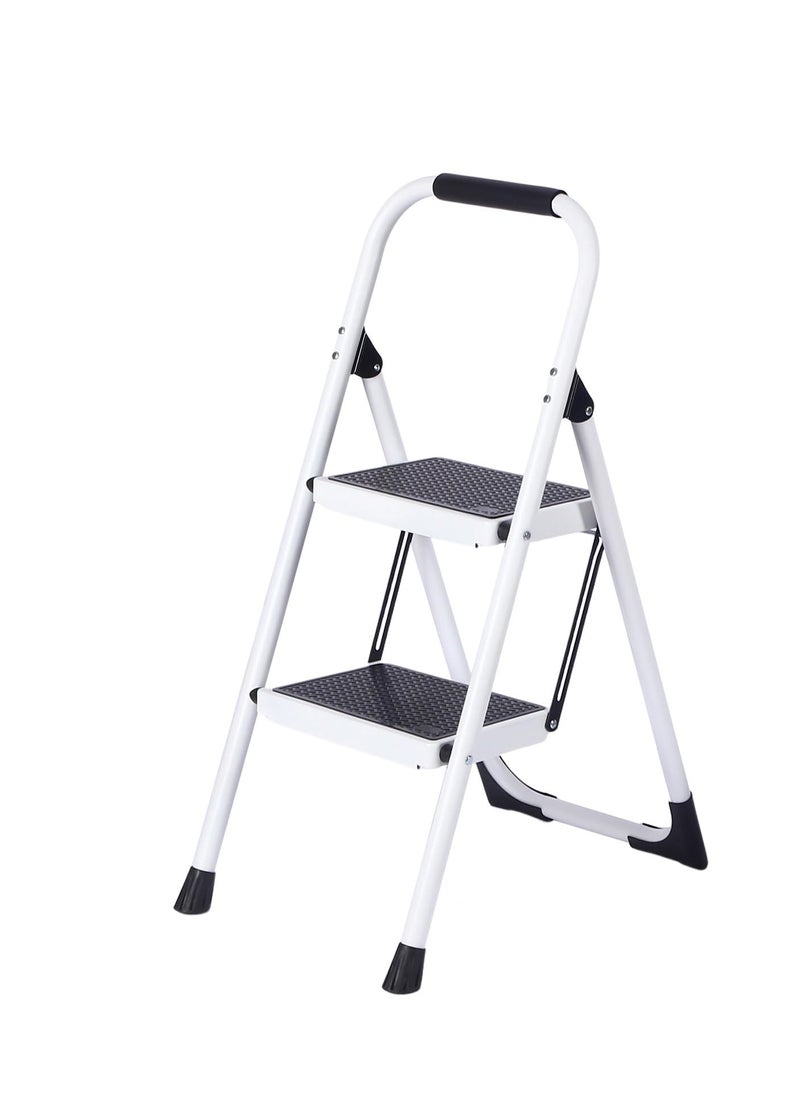 XICEN - Step Ladder, 2 Steps Full Steel Folding Step Stool, XICEN Sturdy Small Step Stool for Adults,Closet Step Stool Ladder with Anti-Slip Wide Pedals, Multi-use Kitchen Ladder for Home (White) - Image 1