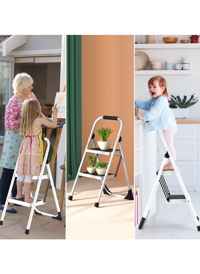 XICEN - Step Ladder, 2 Steps Full Steel Folding Step Stool, XICEN Sturdy Small Step Stool for Adults,Closet Step Stool Ladder with Anti-Slip Wide Pedals, Multi-use Kitchen Ladder for Home (White) - Image 1