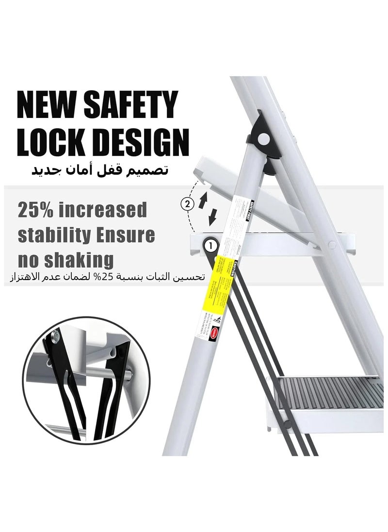 XICEN - Step Ladder, 2 Steps Full Steel Folding Step Stool, XICEN Sturdy Small Step Stool for Adults,Closet Step Stool Ladder with Anti-Slip Wide Pedals, Multi-use Kitchen Ladder for Home (White) - Image 1
