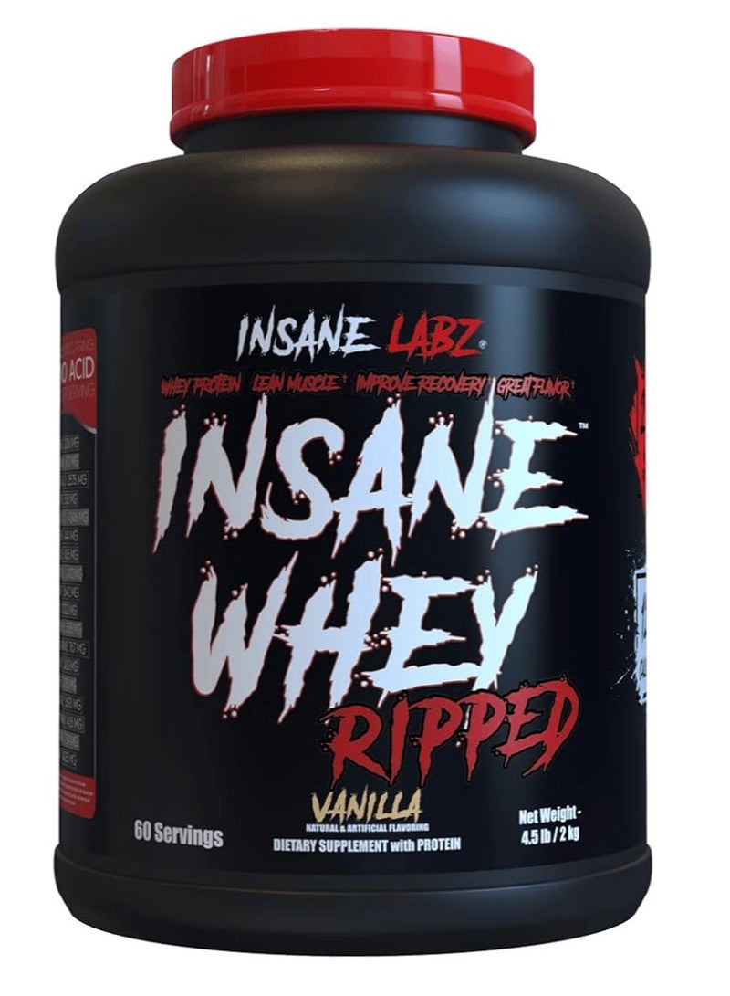 Insane Labz Insane Whey Ripped, Lean Muscle Building Protein with L-Carnitine and CLA Oil Powder, 5lbs Vanilla - Image 1