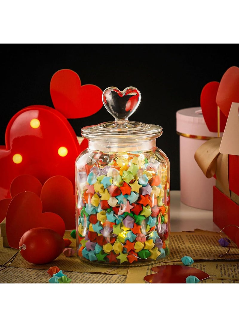 SYOSI Cheerful Candy Storage Jar, Clear Glass Airtight Jar with Heart‑Shaped Lid & Grid Texture Decorative Candy and Cookie Canister 22 oz for Home Kitchen & Party Use (Clear) - Image 3