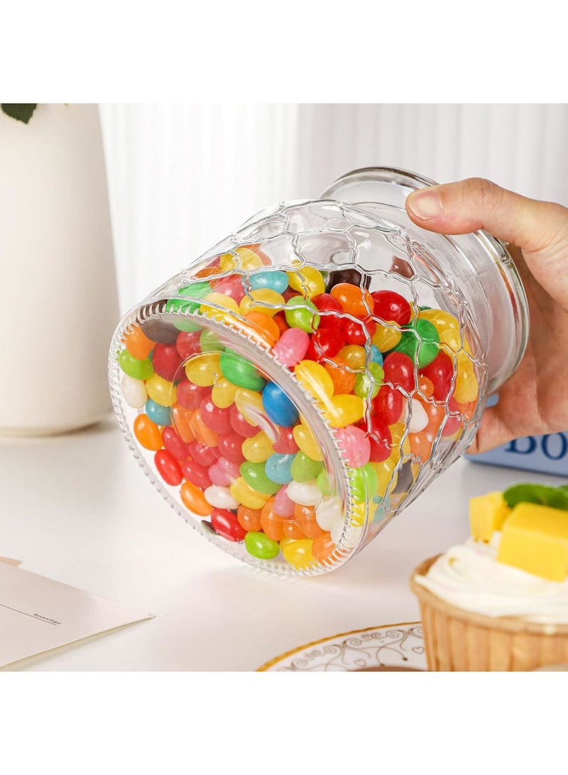 SYOSI Cheerful Candy Storage Jar, Clear Glass Airtight Jar with Heart‑Shaped Lid & Grid Texture Decorative Candy and Cookie Canister 22 oz for Home Kitchen & Party Use (Clear) - Image 5