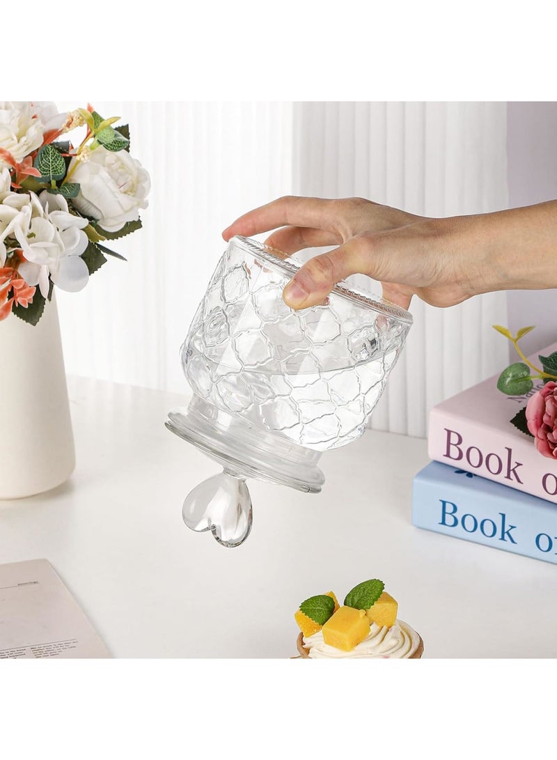SYOSI Cheerful Candy Storage Jar, Clear Glass Airtight Jar with Heart‑Shaped Lid & Grid Texture Decorative Candy and Cookie Canister 22 oz for Home Kitchen & Party Use (Clear) - Image 2