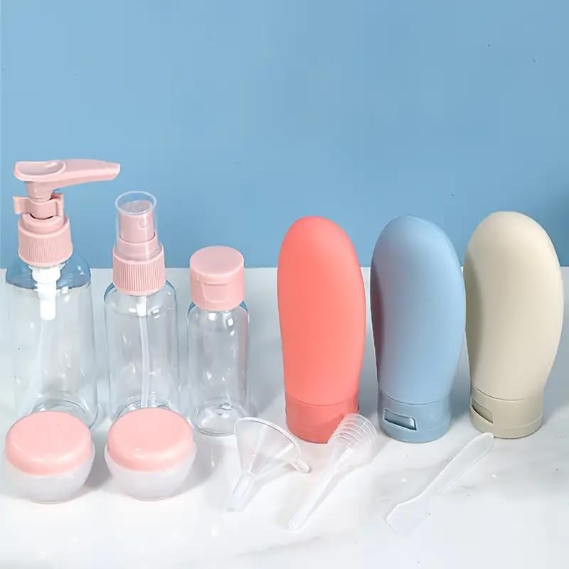 Sandra 11 Pcs Travel Bottles Set – BPA-Free Refillable Toiletry Containers with Spray, Pump, Cream Jars, Funnel & Spatula | Leakproof PET Travel Kit for Women, Men, Gym, Camping & TSA Approved - Image 3