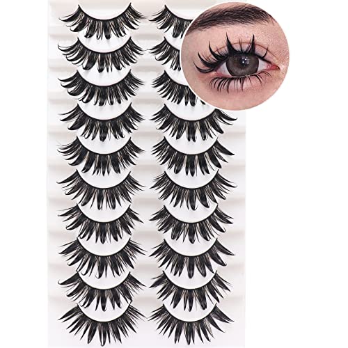 Losha False Eyelashes Spiky Manga Lashes Natural Look 20mm Fluffy Anime Wet Look Lashes 10 Pairs Fake Eyelashes Pack for Cosplay 03 - Image 1