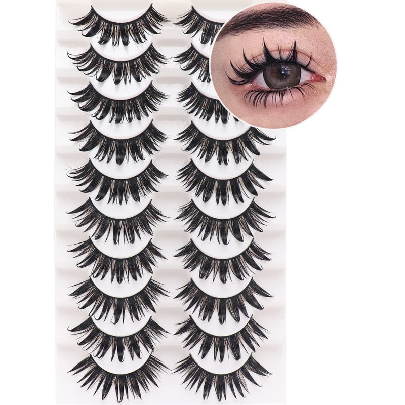 Losha False Eyelashes Spiky Manga Lashes Natural Look 20mm Fluffy Anime Wet Look Lashes 10 Pairs Fake Eyelashes Pack for Cosplay 03 - Image 3
