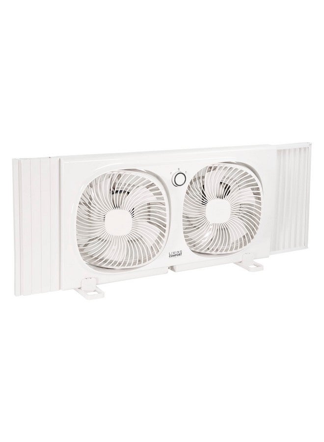 Comfort Zone Comfort Zone Living Comfort Twin Window Fan with Individually 180 Degree Rotating Fan Heads, 9 inch, 2 Speed, Plastic Removable Bug Screen, Ideal for Home, Kitchen, Bedroom, & Office, LC329WT  - Image 1
