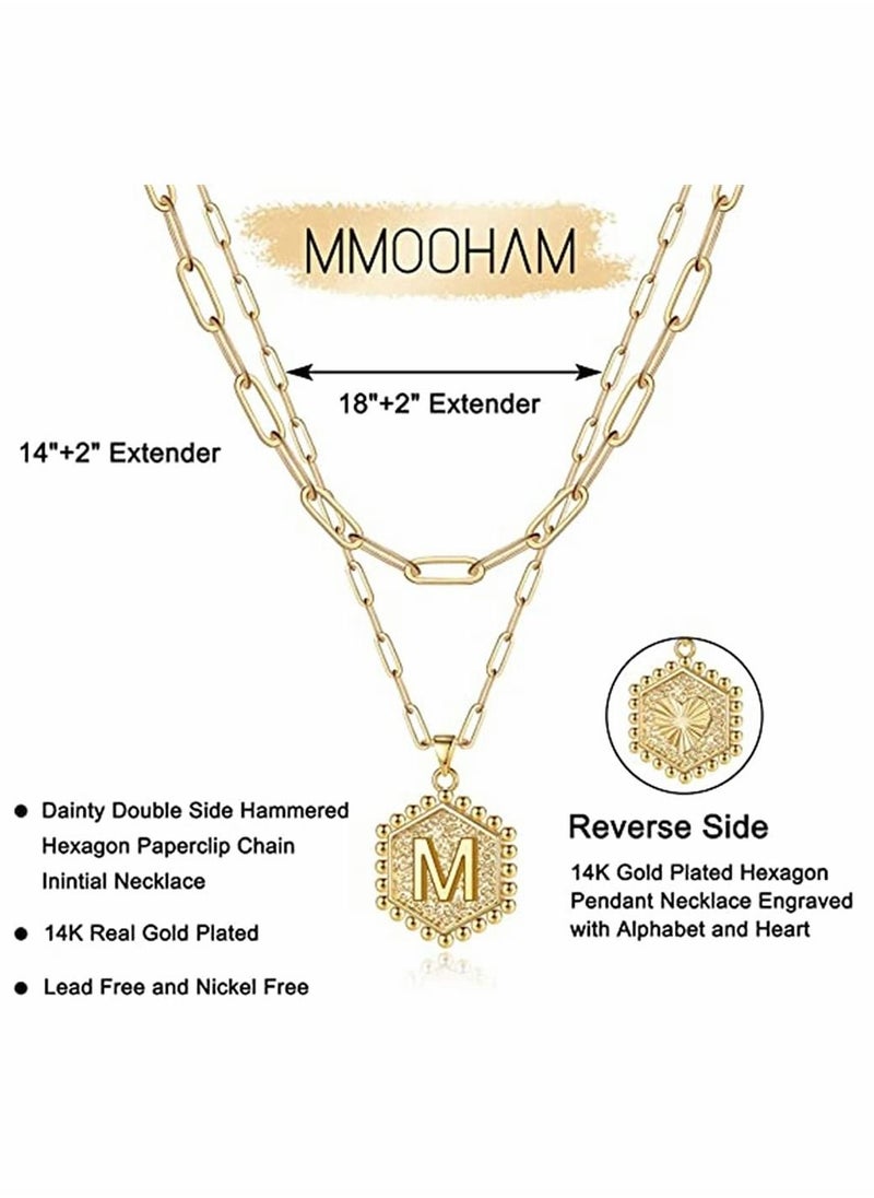 SYOSI - Gold Dainty Layered Initial Necklaces for Women 14K Gold Plated Paperclip Chain Necklace Simple Cute Hexagon Letter Pendant Initial Choker Necklace Gold Layered Necklaces - Image 1