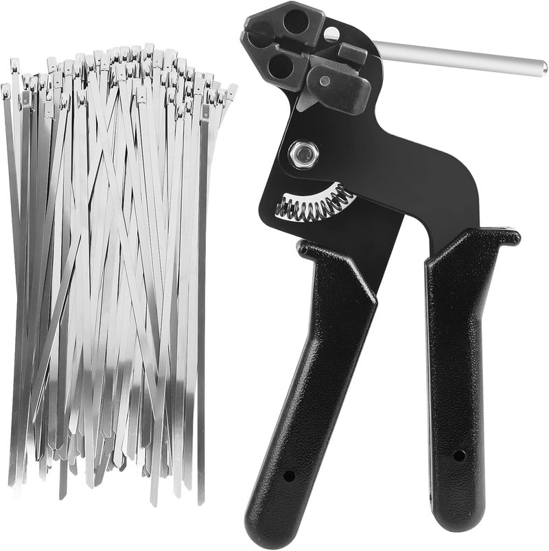 KASTWAVE Stainless Steel Cable Tie Gun, Adjustable Cable Tie Gun With 100 Pcs Stainless Steel Cable Ties For Fastening Cables And Pipes Self-Locking Zip Ties Kit Metal Zip Tie Tool Kit - Image 1