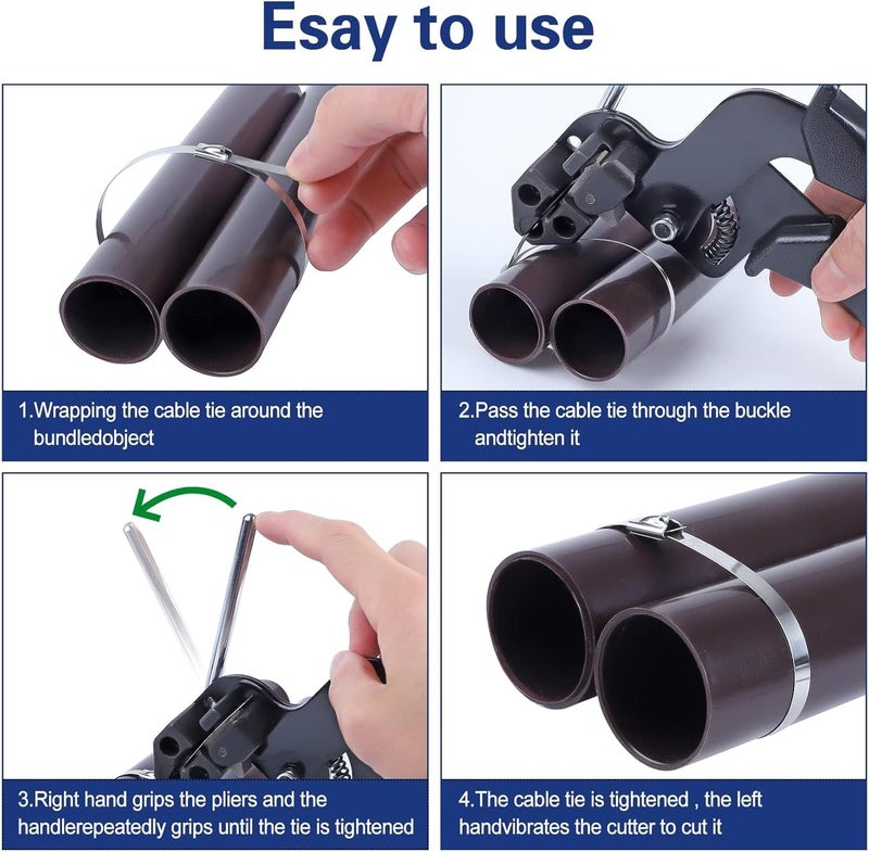 KASTWAVE Stainless Steel Cable Tie Gun, Adjustable Cable Tie Gun With 100 Pcs Stainless Steel Cable Ties For Fastening Cables And Pipes Self-Locking Zip Ties Kit Metal Zip Tie Tool Kit - Image 3