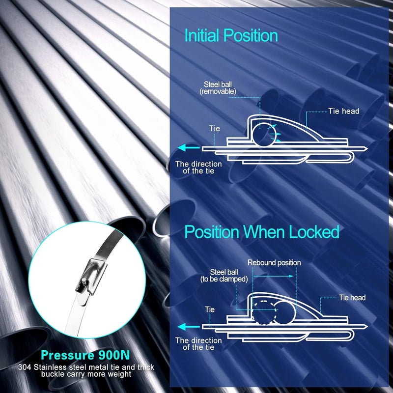 KASTWAVE Stainless Steel Cable Tie Gun, Adjustable Cable Tie Gun With 100 Pcs Stainless Steel Cable Ties For Fastening Cables And Pipes Self-Locking Zip Ties Kit Metal Zip Tie Tool Kit - Image 5