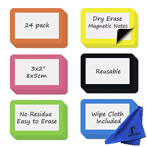 Navy Penguin Dry Erase Magnets Set - 24 Pack - 3x2 in Whiteboard Magnetic Notes Planning Pads Labels - Small White Board Magnet Strips Name Tags for Home, Office and Classroom - Image 1