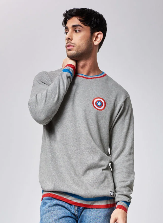 The Souled Store The Souled Store Captain America Logo Mens &amp; Boys 100% cotton Woven Designed Cotton Knitted Sweater Multicolor
