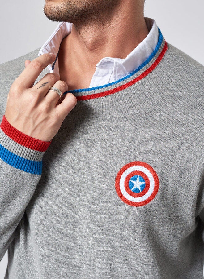 The Souled Store Captain America Logo Mens & Boys 100% cotton Woven Designed Cotton Knitted Sweater Multicolor - Image 3