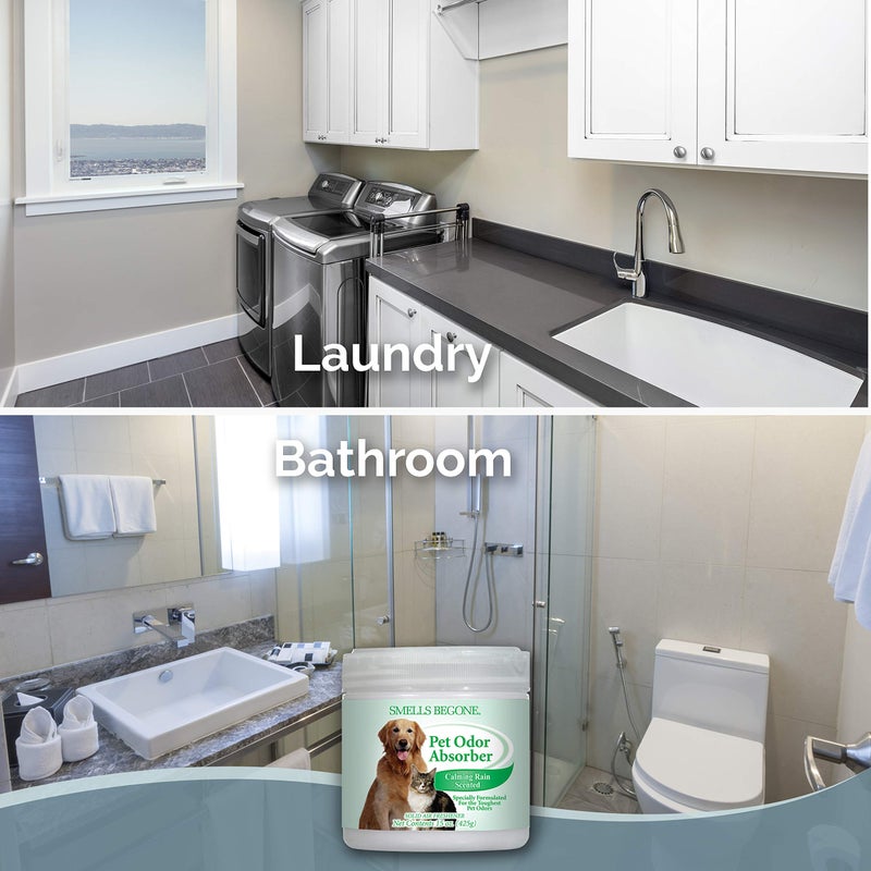 SMELLS BEGONE 15oz Gel Odor Eliminator - Absorb & Remove Tough Odors in Pet Areas, Bathrooms, Basements, Garage, Cars, RVs & Boats - Eliminate Odors Quickly (1-Pack, Pet Calming Rain) - Image 5