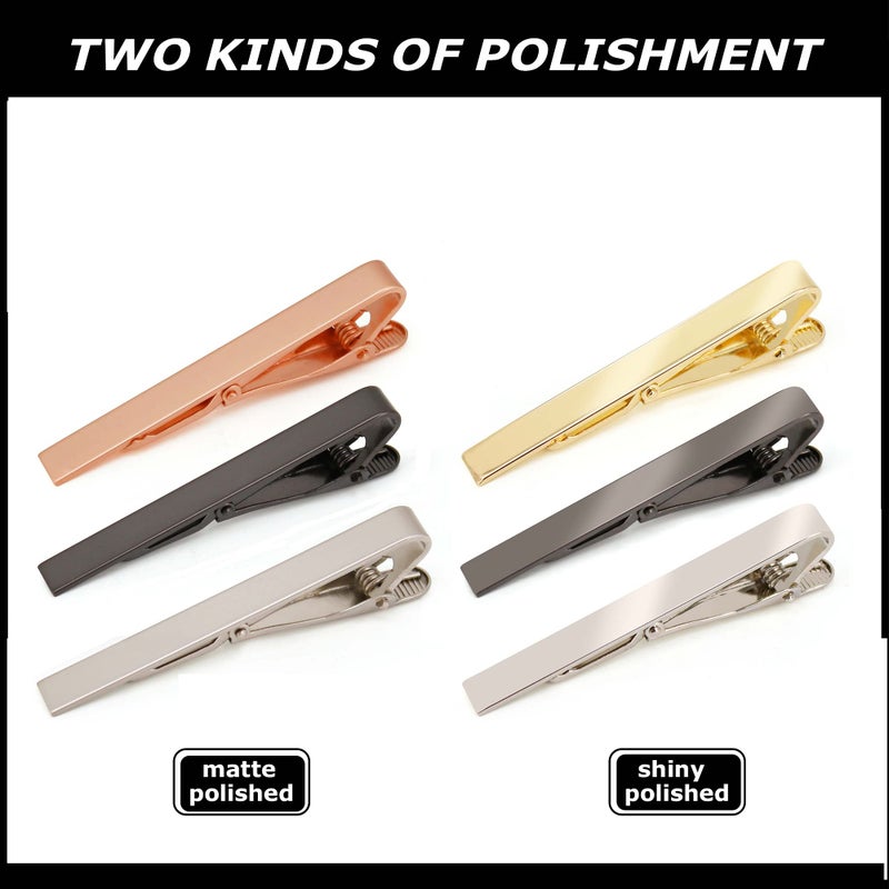 TONOS Tie Clips for Men, 6 PACK Tie Clip Set with Elegant Gift Box - Shiny & Matte Tie Clips Black, Silver, Gold Tie Bar Tie Pinch Tie Clasp. Nice Gift for Father, Husband, Boyfriend, Wedding (Classic 6PC) - Image 4