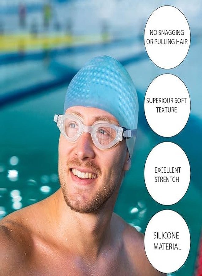 Jukusa Sports Non-Slip Highly Durable Silicon Swimming Bubble Cap for Long & Short Hair | Cover Head to Keep Hair Dry, Waterproof Swim Caps, Anti-Slip Comfortable High Elasticity - Blue (Pack of 1) - Image 3