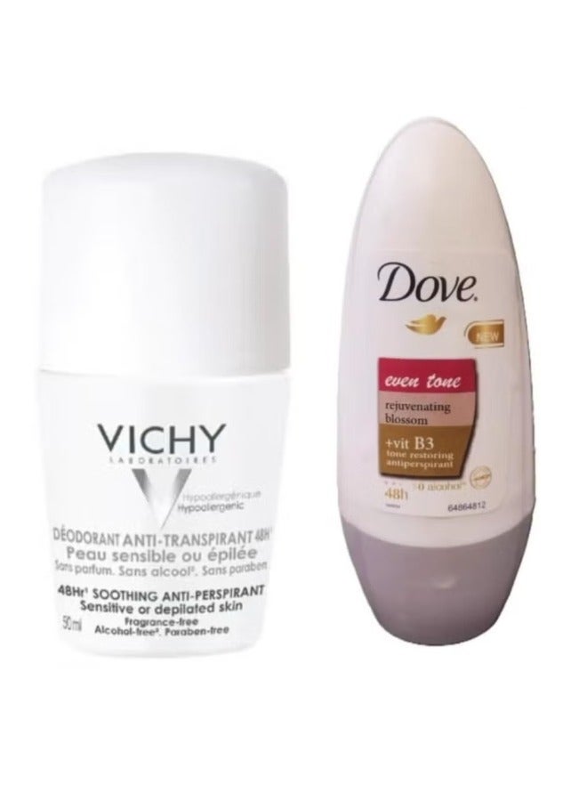 Dove Deodorant Roll On Even Tone Women 50ml plus 24 Hour Deodorant 50ml - Image 1