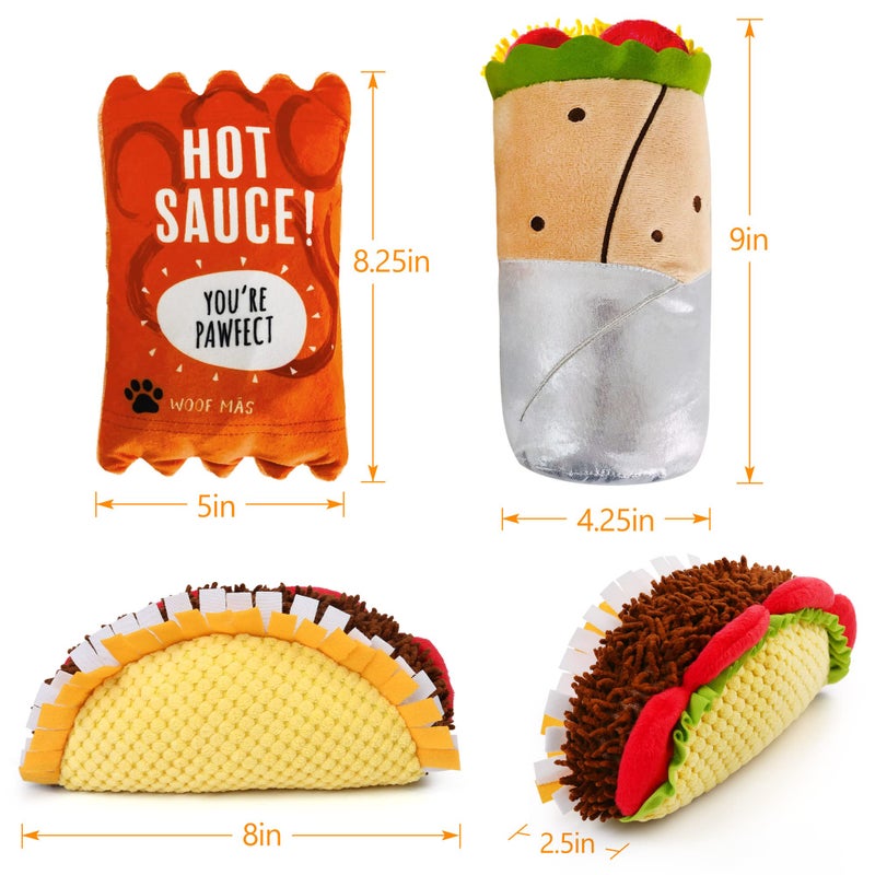 Prime Pets Plush Dog Toys Set, 3 Pack, Crinkle Squeaky Dog Toys, Food Shaped Pet Toy for Small Medium Large Dogs, Stuffed Puppy Chew Toy - Image 5