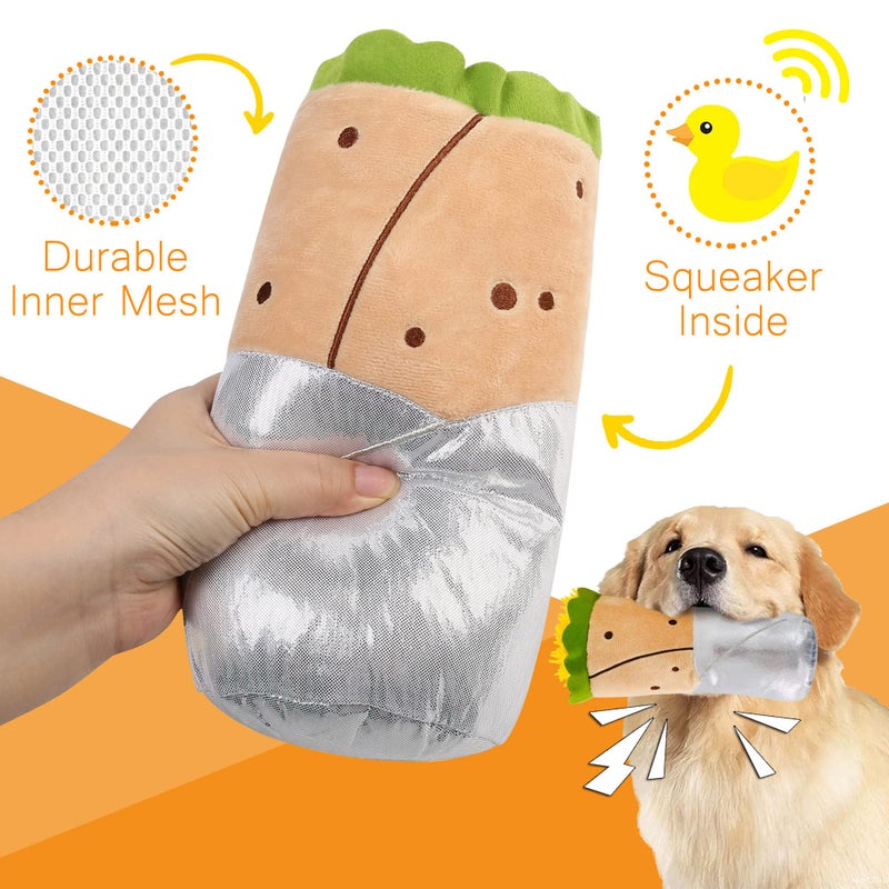 Prime Pets Plush Dog Toys Set, 3 Pack, Crinkle Squeaky Dog Toys, Food Shaped Pet Toy for Small Medium Large Dogs, Stuffed Puppy Chew Toy - Image 3
