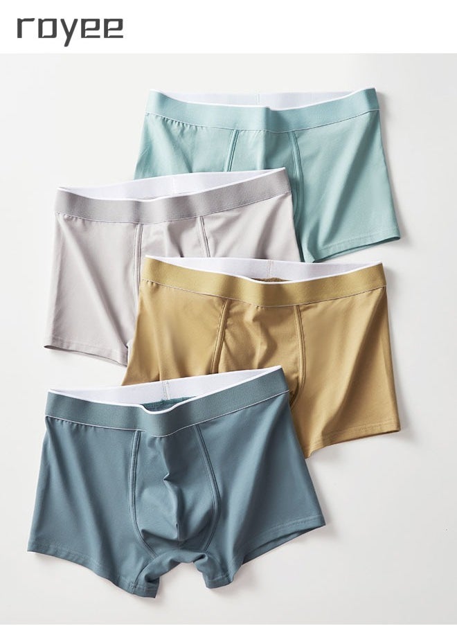 Royee - 4Pack Men's Underwear Cotton Pure Cotton Men's Flat Angle Underwear Medium Waist Solid Color - Image 1