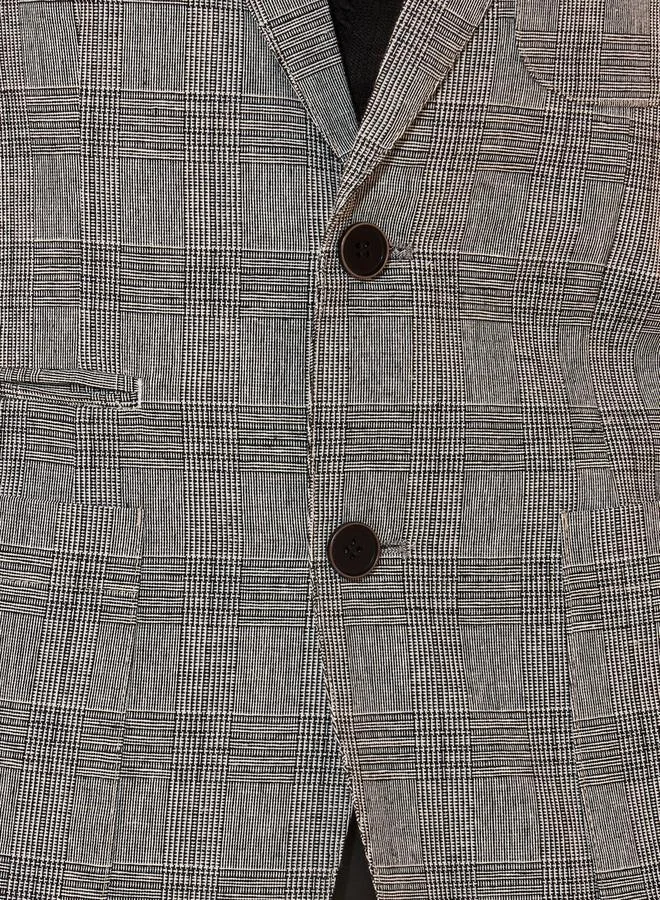 تايك تو Checked Notch Lapel Longline Blazer with Pockets