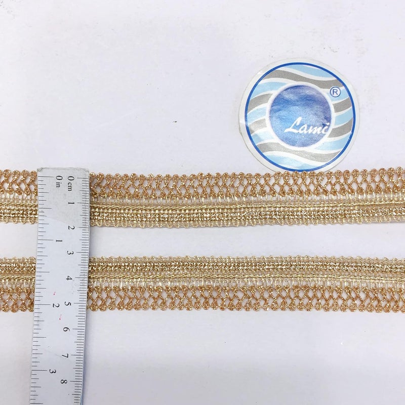 Lami شريط لامي الذهبي المتلألئ بطول 9 متر، شريط كروشيه كرواتيا، شريط زينة للفعاليات، زينة دانتيل هندية، زينة منزلية، مواد خياطة DIY - Image 4
