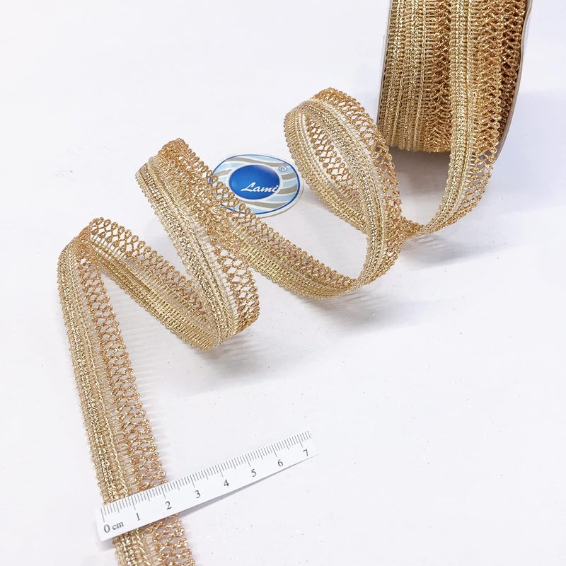 Lami شريط لامي الذهبي المتلألئ بطول 9 متر، شريط كروشيه كرواتيا، شريط زينة للفعاليات، زينة دانتيل هندية، زينة منزلية، مواد خياطة DIY - Image 2