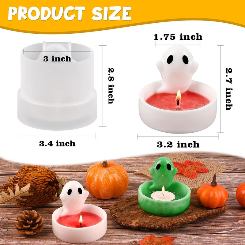 FirstTry Candle Holder Resin Mold I 3D Cartoon Ghost Shape Tealight Epoxy Deep Casting Silicone Mould I for DIY Art Craft Candlestick Jewelry Storage Box Trinket Container Home Decoration - 1 Pcs - Image 2