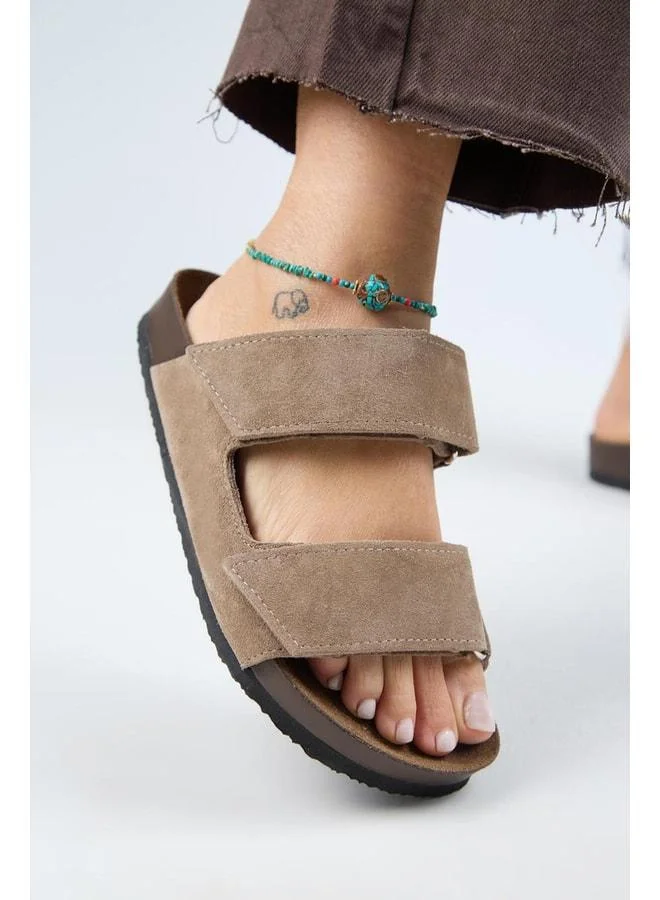 (Vina 2) Women's Genuine Leather Double strap Beige Slippers