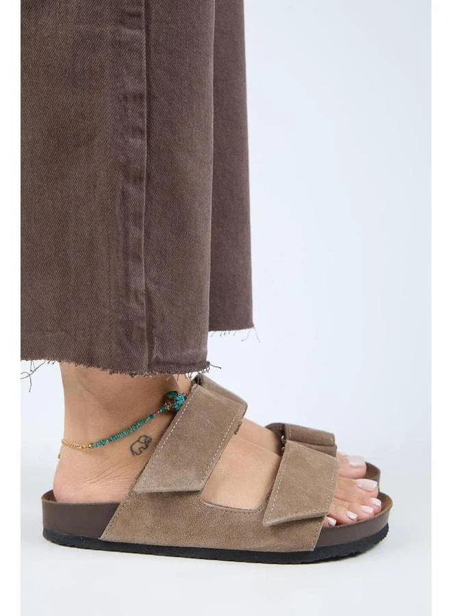 Manijero  (Vina 2) Women's Genuine Leather Double strap Beige Slippers for Women | Best Price UAE