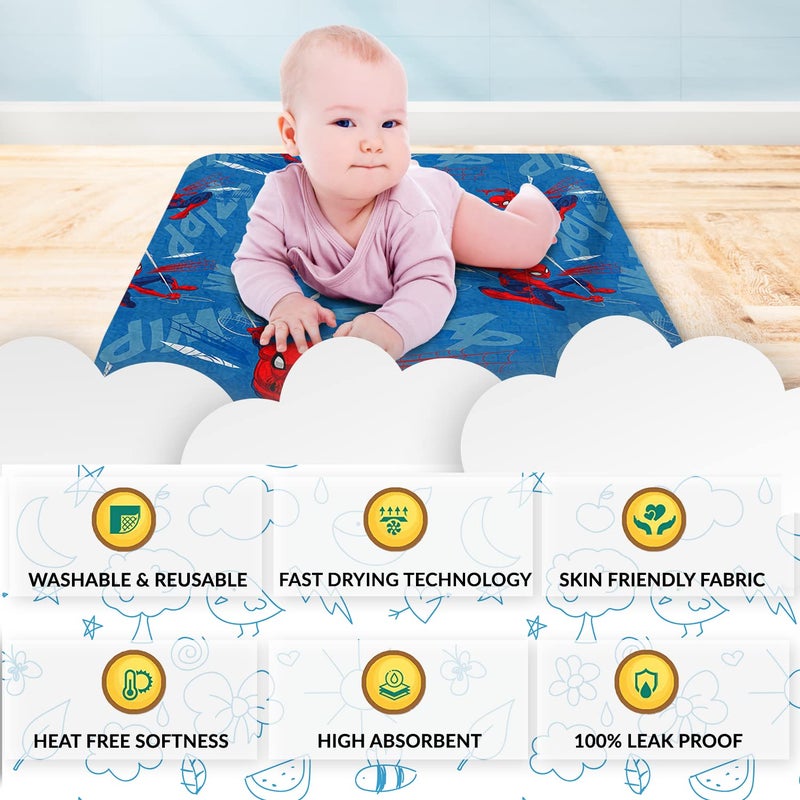Sassoon Polyester Spiderman Printed Washable and Waterproof Medium Size Dry Sheet/Bed Protector for Kids- Multi Colored (70 x 100 cm) - Image 3