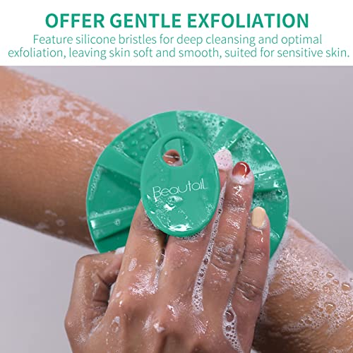 BEAUTAIL Silicone Body Scrubber Shower Bath Brush, More Hygienic Than Traditional Loofah, Lather Nicely, Long Lasting, Gentle Exfoliating For Women Men Baby Sensitive Skin, 1 Pack, Green - Image 3